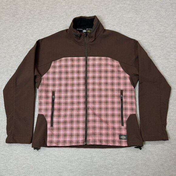 Dickies Full Zip Jacket Womens Size L Brown Pink Plaid Lined Long Sleeve Pockets - Picture 4 of 16